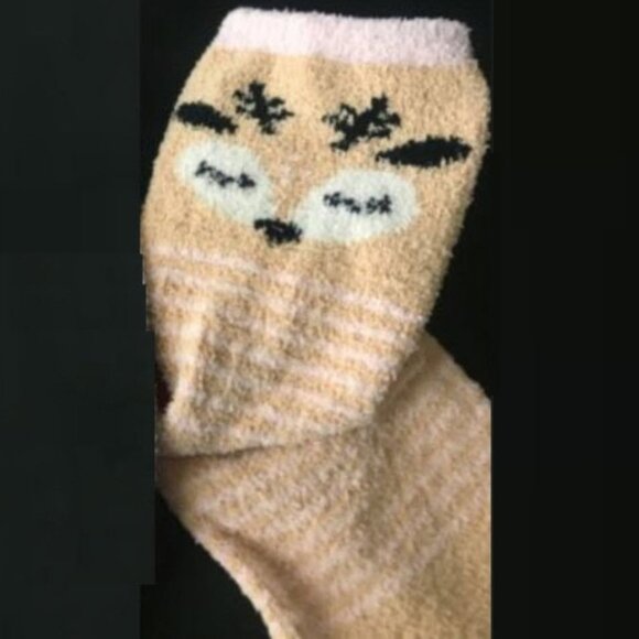 Fuzzy Reindeer Footie Slipper Socks - Picture 5 of 5